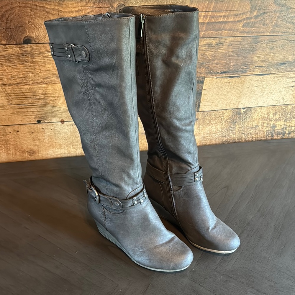 Women's Tall Leather Boots - Gray